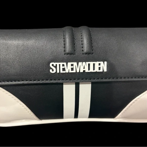 Steve Madden Moto Two-Tone Black and Cream Shoulder Bag - Picture 2 of 11